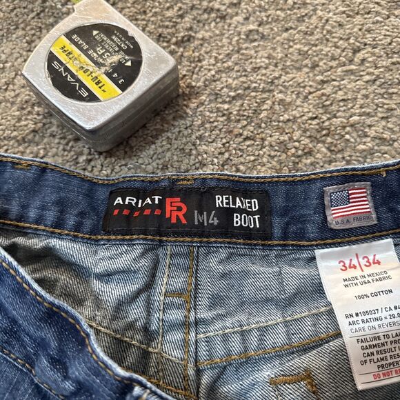 Ariat Jeans Mens 34x34 Blue Denim FR M4 Low Rise Boot Cut Workwear Flame Resist - Picture 6 of 11